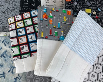 Science and math baby burp cloths.