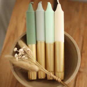 Dip Dye Candles / *Gront Gull* Green Gold / Gift / Set of 4