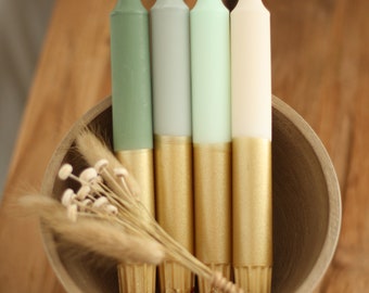 Dip Dye Candles / *Gront Gull* Green Gold / Gift / Set of 4