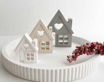 XL Houses Set | White Beige Gray Decoration | Country house | Shabby | Gift | Light houses | Hygge | Scandi house | Gift idea