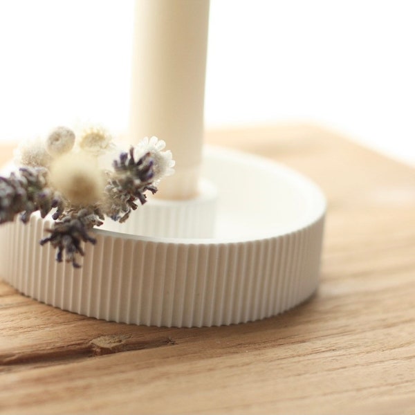 Candlestick | Candle bowl with wreath of flowers | Candle Plate | Candlestick | grooves | Nordic
