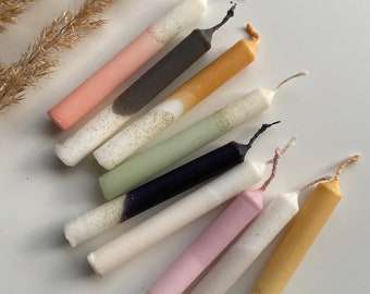 Dip Dye Birthday Candles, Mini Candles, Golden, Glitter, Handmade, Set of 8