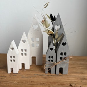 XL Houses Set white decoration Country house Shabby Gift Light houses Hygge Scandi house Gift idea image 1