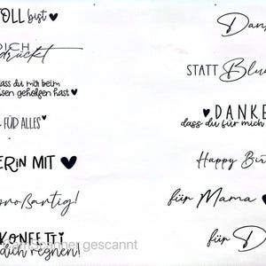 May include: A white card with black text and hearts. The text reads: "Weil du TOLL bist", "F&Uuml;HL DICH gedr&uuml;ckt", "Danke, dass du mir beim Wachsen geholfen hast", "Danke f&uuml;r ALLES", "ERZIEHERIN MIT", "DU BIST gro&szlig;artig!", "Es soll KONFETTI f&uuml;r dich regnen!" and "Danke", "STATT Blumen", "DANKE dass du f&uuml;r mich da bist!", "Happy Birthday", "f&uuml;r Mama", "f&uuml;r Dich".