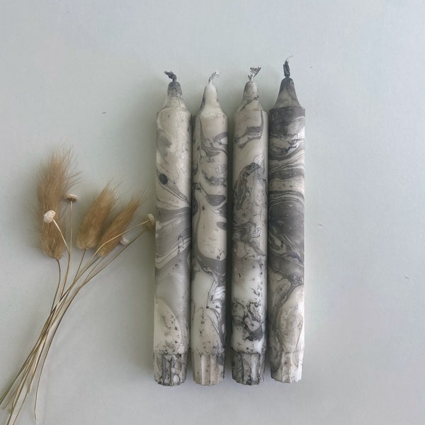 Dip Dye Candles / Marbled / Gray and Beige / Set of 4 / "MarbleGrey"