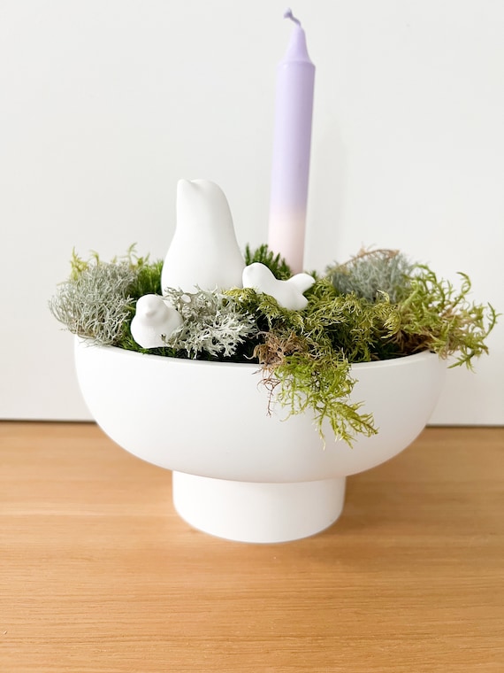 XL Dekoschale mit Fuß in Weiß oder Beige / Etagere / Dekotablett / Obstschale / Pflanzschale