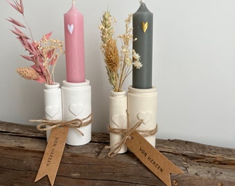 Kerzenhalter und Trockenblumenvas - ZWO HJERTE - Kerzenständer - Vase mit Herz