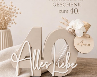 Regalo in denaro per il numero 40 "Tanti auguri" | Regalo personalizzato per il 40° compleanno | Set regalo con provetta | Fiori secchi | Compleanno