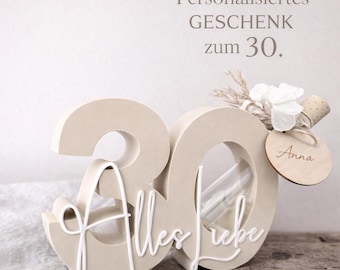 Money gift for the number 30 "Happy Birthday" | Personalized 30th birthday gift | Gift set with test tube | Dried flowers | Birthday