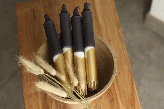Dip Dye Kerzen / Schwarz Gold / Geschenk / 4er Set