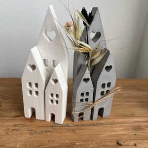 XL Houses Set white decoration Country house Shabby Gift Light houses Hygge Scandi house Gift idea image 5