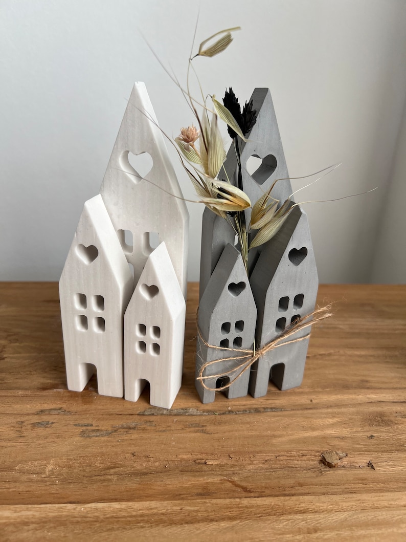 XL Houses Set white decoration Country house Shabby Gift Light houses Hygge Scandi house Gift idea image 5