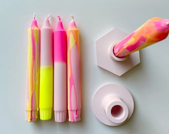 Dip Dye Candles, "Blanding", Neon, Set of 4, Colorful Candles