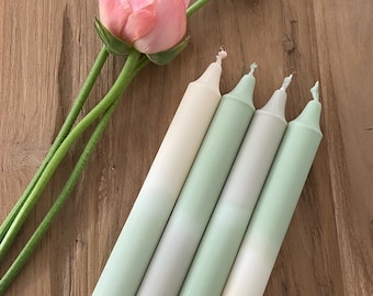 Dip dye candles, stick candles, "Spring II", set of 4, pastel, eucalyptus