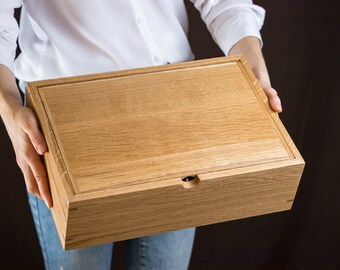 wooden crate with hinged lid