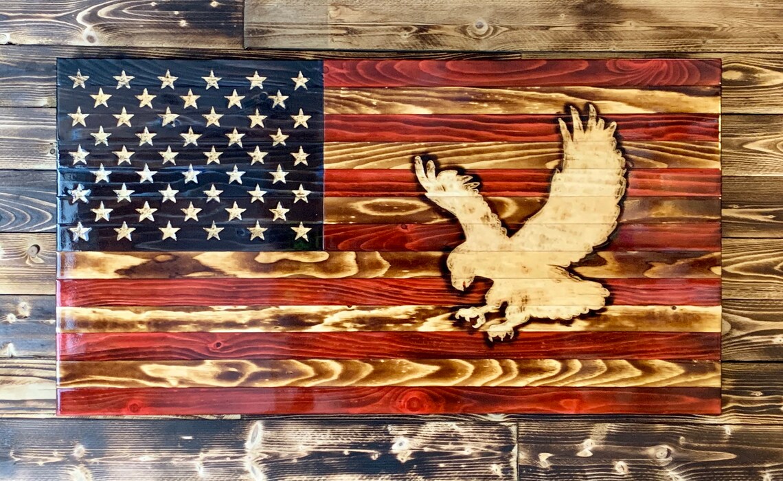 Rustic Wood Flag Burned Wood Flag Eagle Wood Flag Burned Etsy