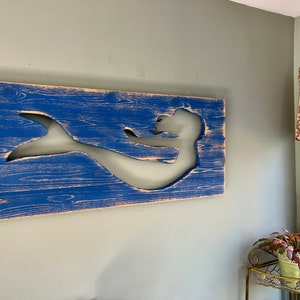 Mermaid silhouette wooden sign, repurposed wood, women mermaid, rustic decor,coastal decor,gift for her,beach house decor,hand made