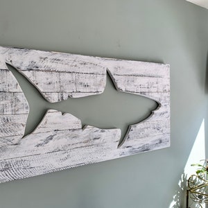 Great White Shark pallet wood sign, pine wood shark silhouette, jaws, shark art, repurposed wood, gift for him, gift for her, son gift