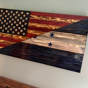 Rustic American Honduras split wooden flag, rustic flag, Honduras flag, rustic decor, patriotic flag, hand made, hand carved, gift for him