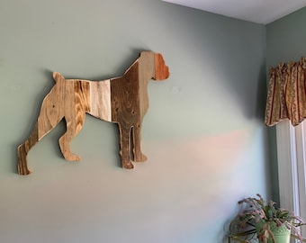 Boxer dog silhouette, wood boxer dog, barn wood, reclaimed wood, dog lovers, gift for him, gift for her, boxer dog art