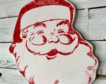 Vintage wooden Santa Claus face sign, retro Santa, 50’s Santa, Christmas sign, Christmas decor, Santa face, hand made,