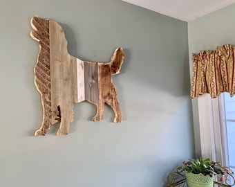 Golden Retriever silhouette in distressed wood, golden retriever gift, dog lovers, gift for mom