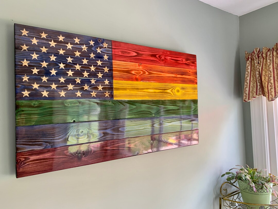 Gay Pride Flag, American Gay Flag, Rainbow Flag, Wood Flag, Rustic Flag ...