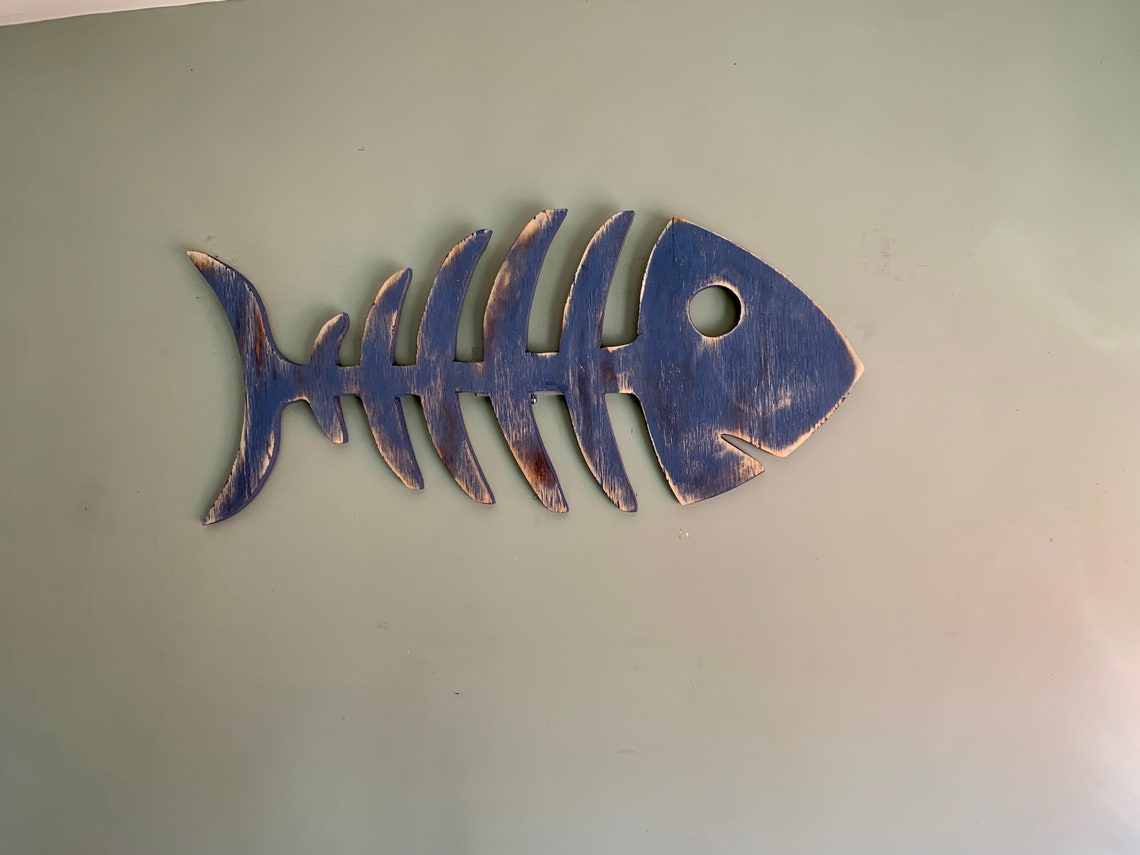 Wooden Fish Skeleton Wooden Fish Signcoastal Decorbeach - Etsy