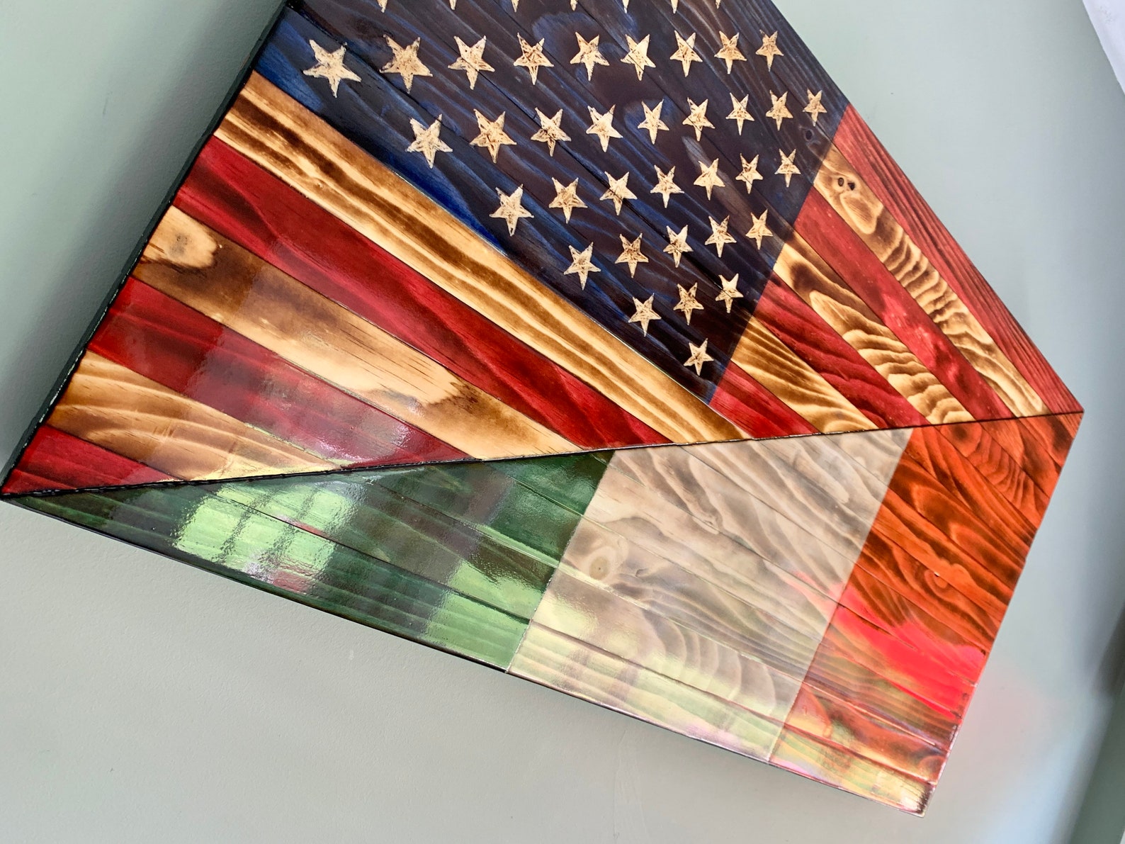 Rustic American and Ireland Split Wooden Sign Irish Flag Etsy