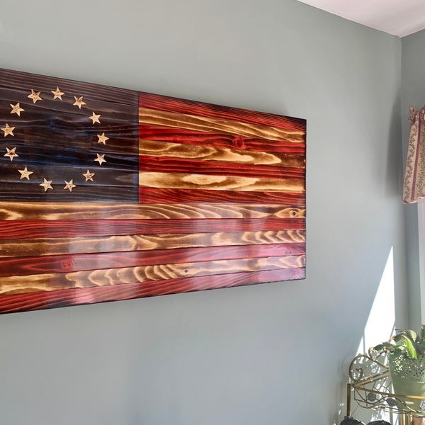 13 Star Betsy Ross American Rustic wooden flag, rustic flag, Betsy Ross, 13 star flag, 1776 flag,American flag, gift for him