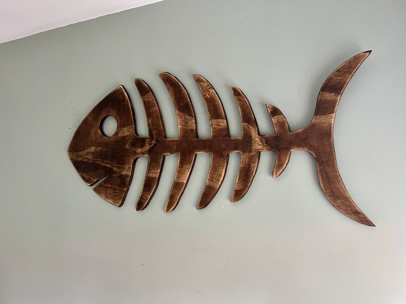 Rustic Fish Skeleton, Fish Bones, Wooden Sign, Sea Decor, Fish Art ...