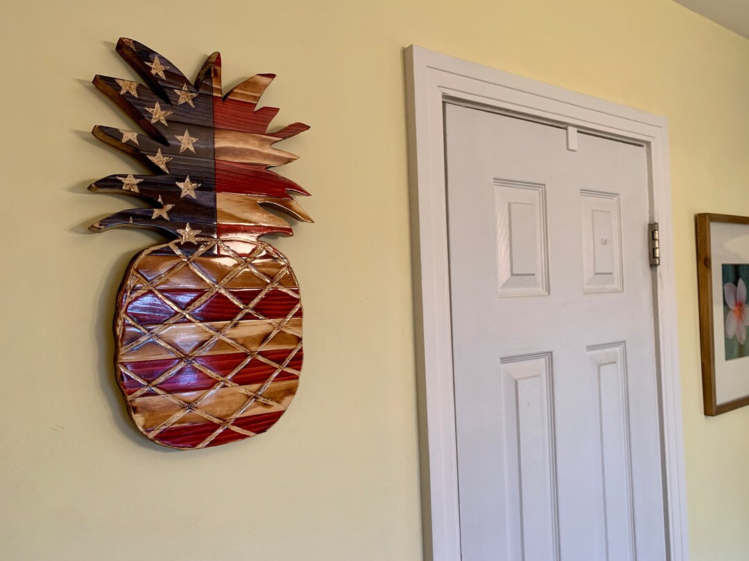 Wooden Pineapple Shaped American Flag, Pineapple Flag, Wooden Flag