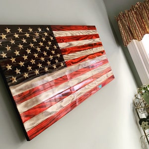 Red White and Blue rustic American Flag, wood flag, rustic decor, Christmas gift
