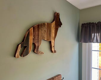 German Shepherd dog silhouette, wood dog sign, barn wood sign, Christmas gift