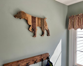 Rustic wooden Brittany Spaniel silhouette, barn wood, repurposed wood, hunting dog, dog art, gift for her
