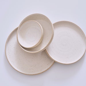Ceramic Dinnerware set, Handmade Minimal Stoneware tableware, White Plate Set