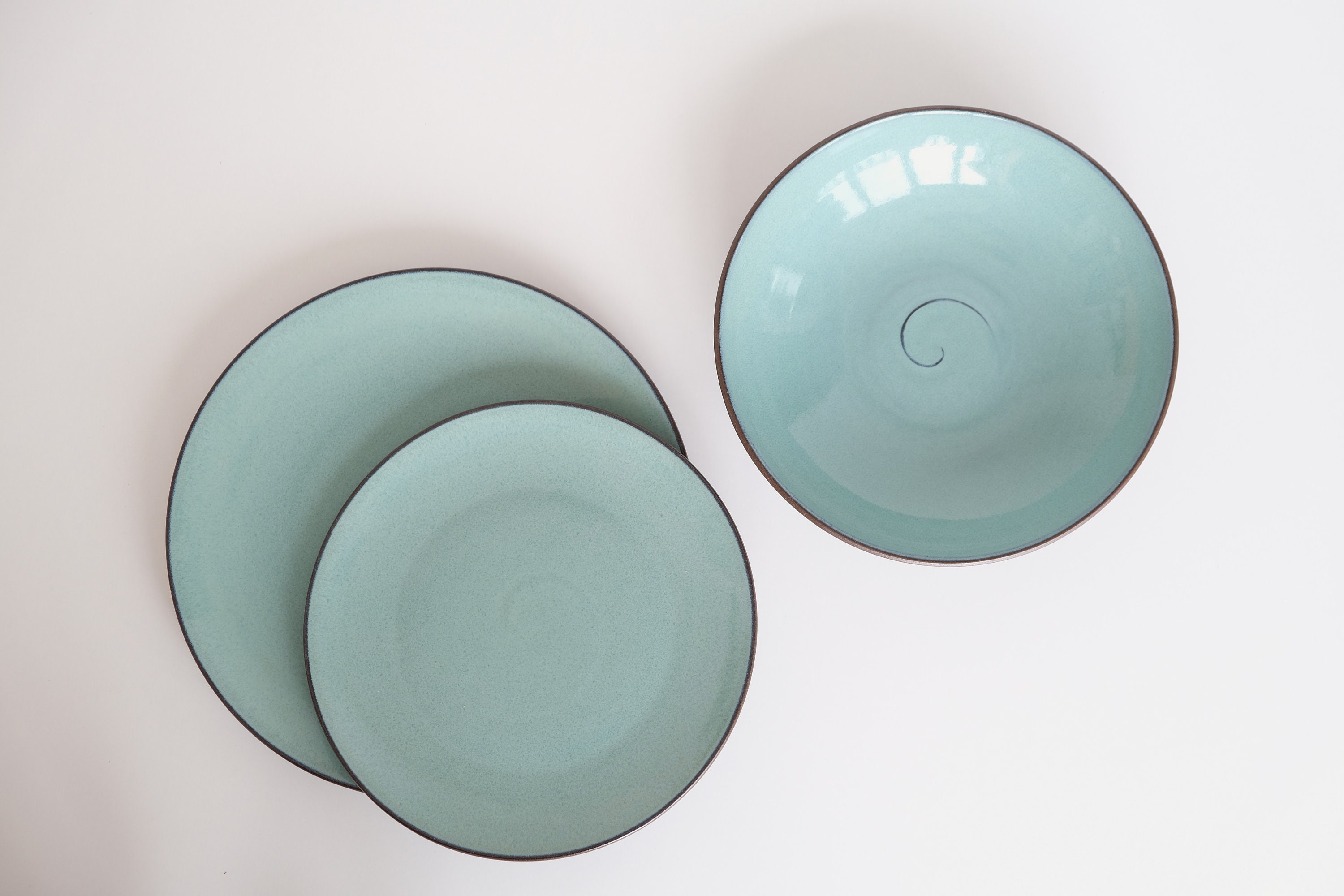 Ceramic Dinnerware Set Mint Green Glossy Dishes Stoneware Plate