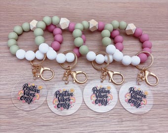 Silicone Beaded Bracelet Wristlet Keychain, Car Keyring Wristlet, Bag Pendant