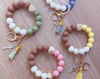 4 Colors with cross Silicone Beaded Keychain| Car Keyring Bag Pendant
