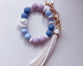 Girl Boss Silicone Beaded Bracelet Wristlet Keychain, Car Keyring Wristlet, Bag Pendant
