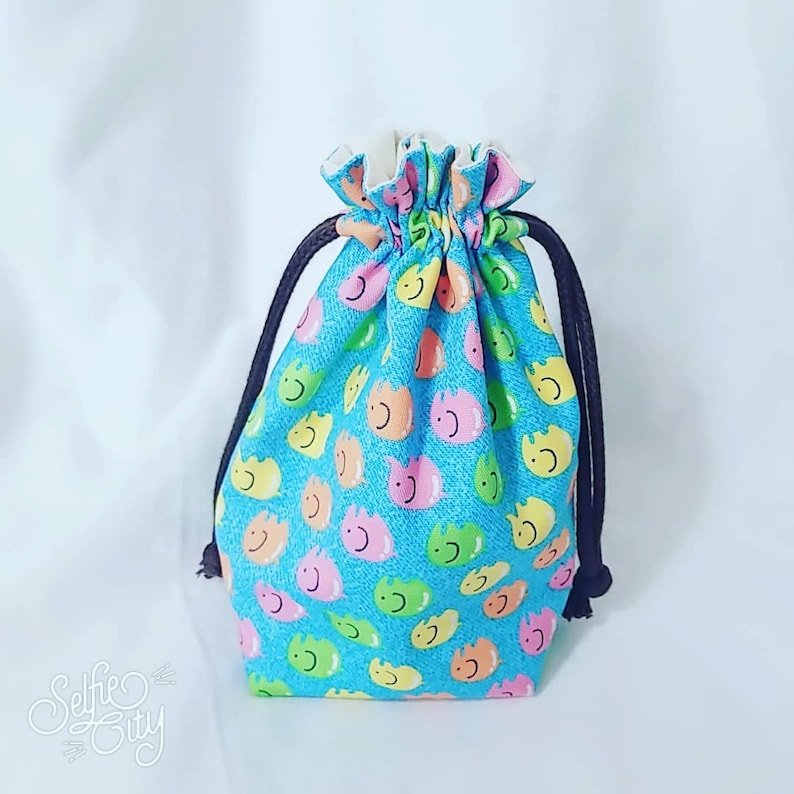 Small Drawstring Bag Drawstring Bag Fabric gift bagBlue ColorCutie Pattern