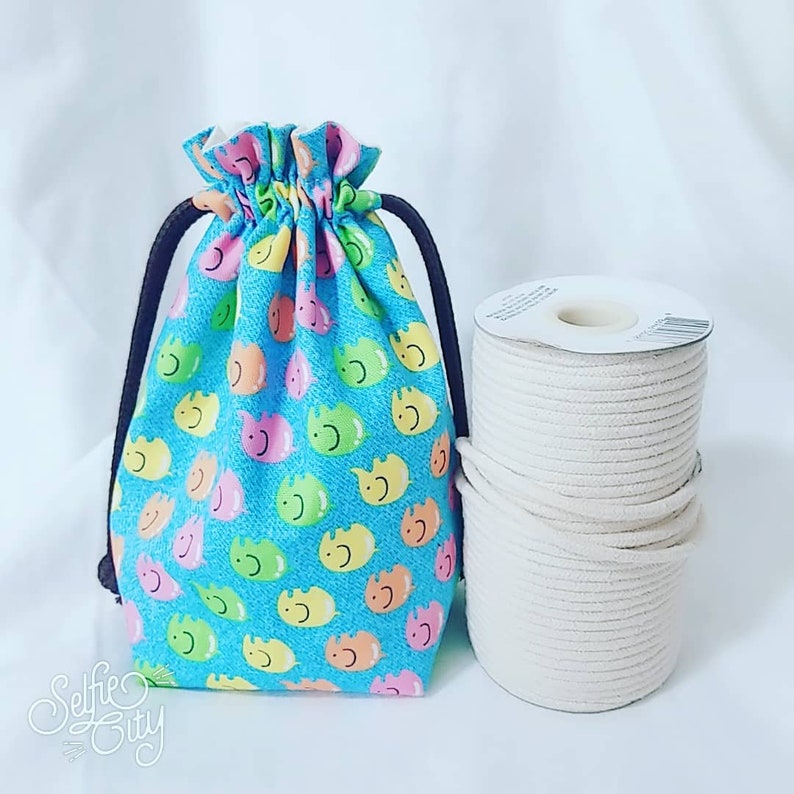 Small Drawstring Bag Drawstring Bag Fabric gift bagBlue ColorCutie Pattern