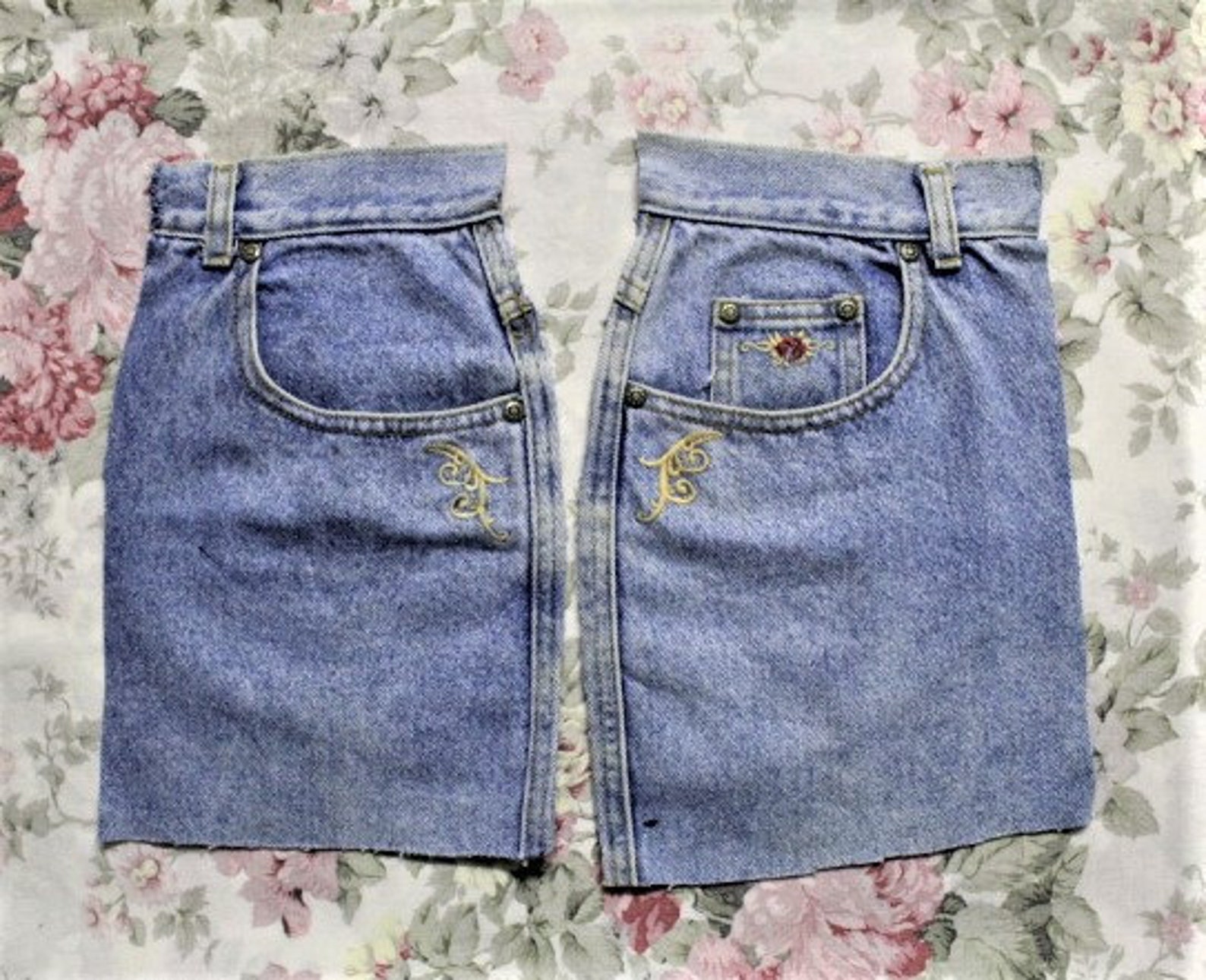 1 Pair of Denim Embroidered Ticket Pockets Etsy