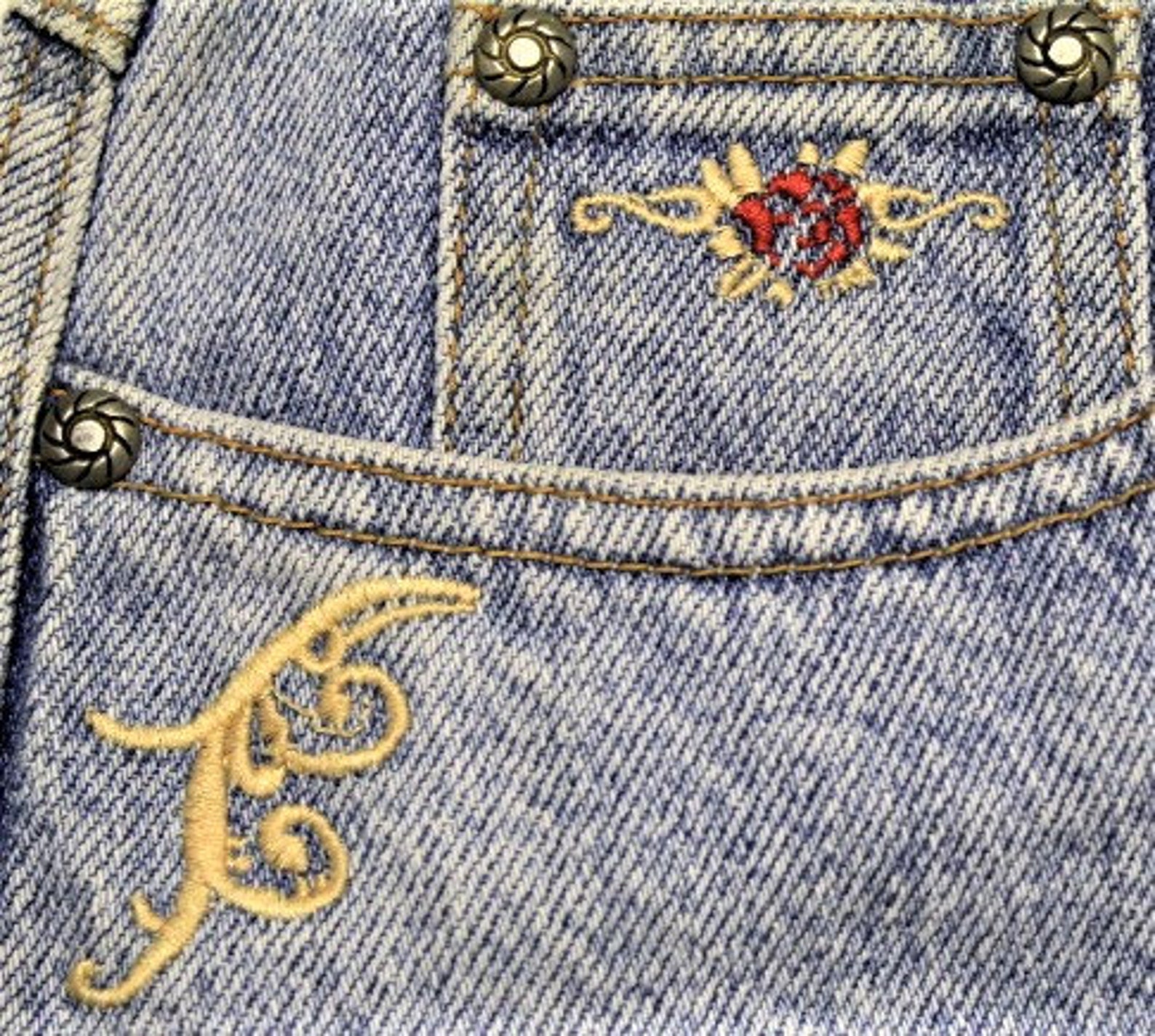 1 Pair of Denim Embroidered Ticket Pockets Etsy