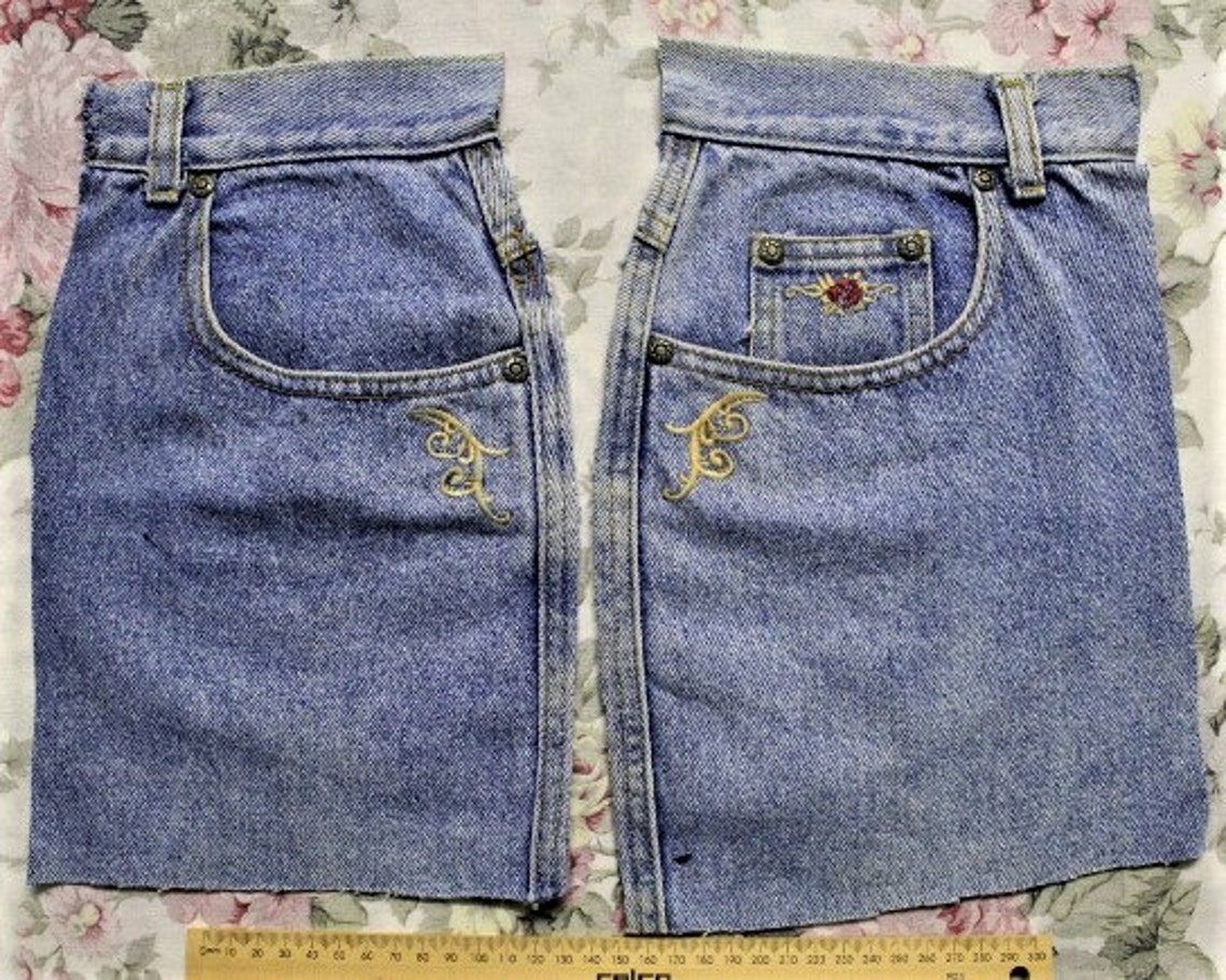 1 Pair of Denim Embroidered Ticket Pockets Etsy
