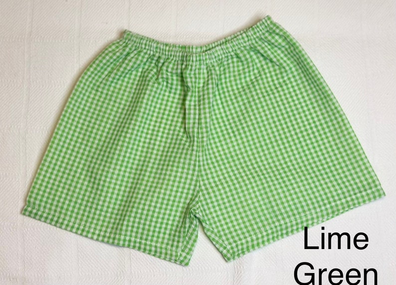 Short en vichy pour enfants Short en crépon Short pour garçon Tout-petit Vêtements pour enfants 12M, 18M, 2T 3T, 4T, 5T et 6T Expédition rapide image 9