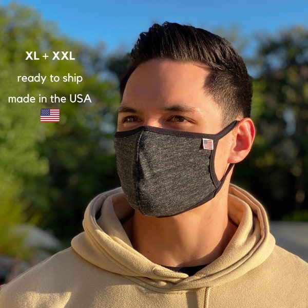 Extra Large XXL Face Masks for Men + Women \ Big Masks Washable Reusable Cloth Masks Made in USA \ Filter Pocket OR 2-Ply Face Covers