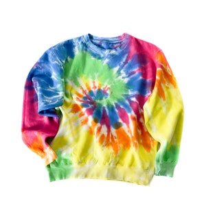 Rainbow Tie Dye Sweatshirt | Adult Unisex Tie Dye Fleece Sweatshirts Pullovers Tops | Tie Dye for Women and Men Size S M L XL |