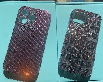 Sparkle Pink Leopard Rhinestone Phone Cases Unique Crystal Phone Covers for Girls/Ladies