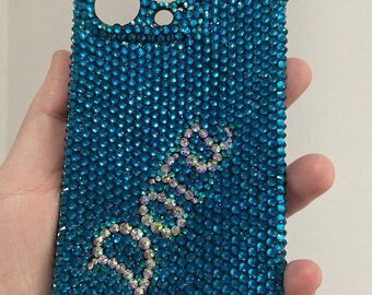 Teal Rhinestone Phone Case: Personalized Crystal Monogram